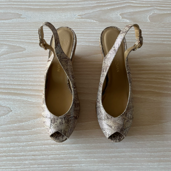 Stuart Weitzman sandal Jean slingback peep toe cork wedge size 9 NWOT - Picture 13 of 17